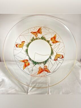 Vintage Culver Glass Orange Butterfly Serving Plate 22K‎ Gold MCM 14.5"